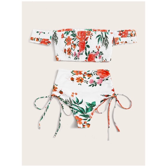 CLEARANCE Floral Smocked Off Shoulder High Waisted Bikini - Picture 2 of 6